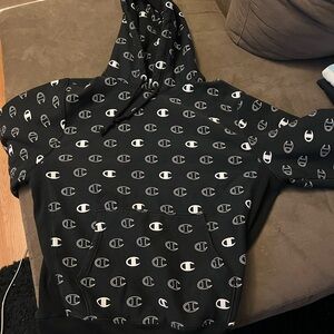 Champion Black Hoodie with Logo Pattern